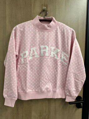 Parke Pink Polka Dot Half-collar Cropped Sweatshirt